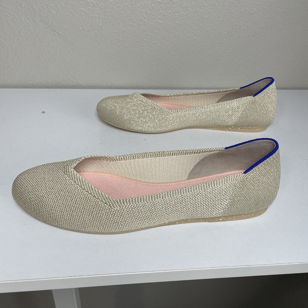 Rothys The Flat Light Gold Metallic Womens Size 9.5 Round Toe Comfort - Picture 3 of 8